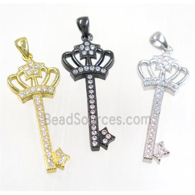 copper crown key pendant pave zircon, mix color