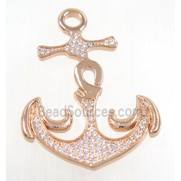 copper anchor pendant pave zircon, rose gold