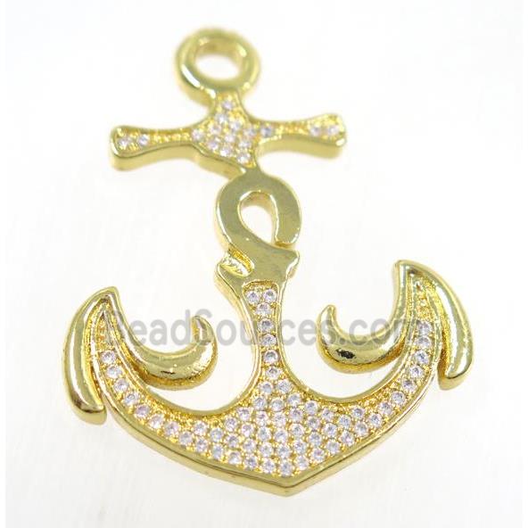 copper anchor pendant pave zircon, gold plated