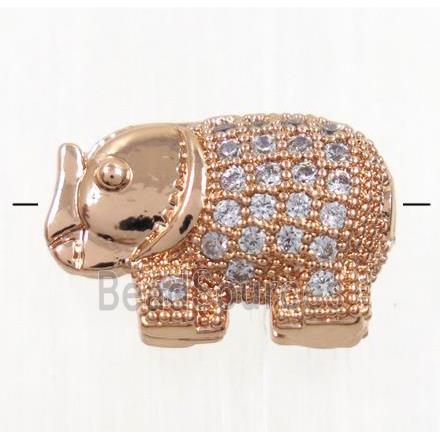 copper elephant beads paved zircon, rose gold