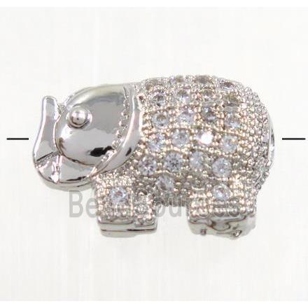 copper elephant beads paved zircon, platinum plated