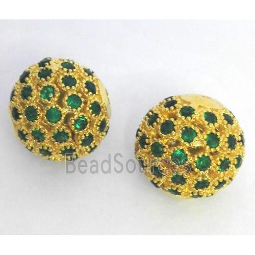 copper bead paved zircon, round, gold plated