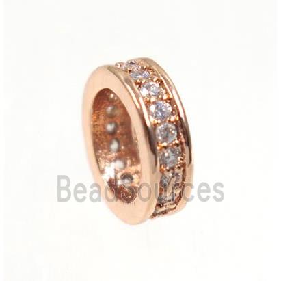 copper rondelle beads paved zircon, rose gold