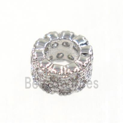 copper rondelle beads paved zircon, platinum plated