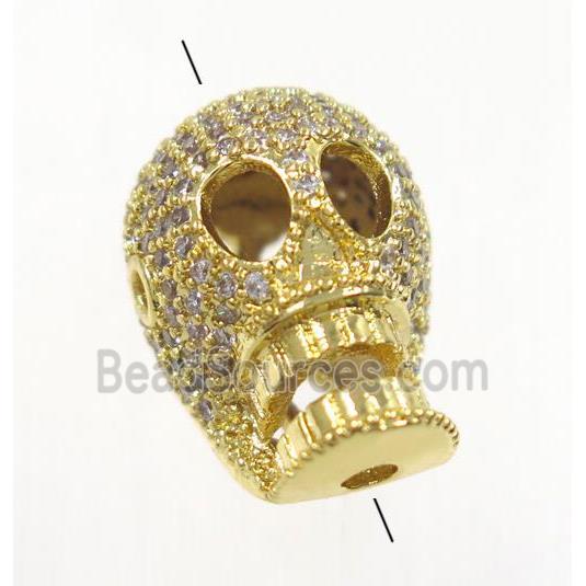 copper skull beads paved zircon, gold plated