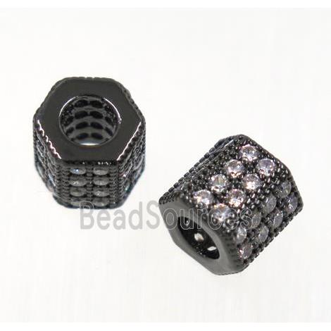 copper hexagon beads paved zircon, black plated