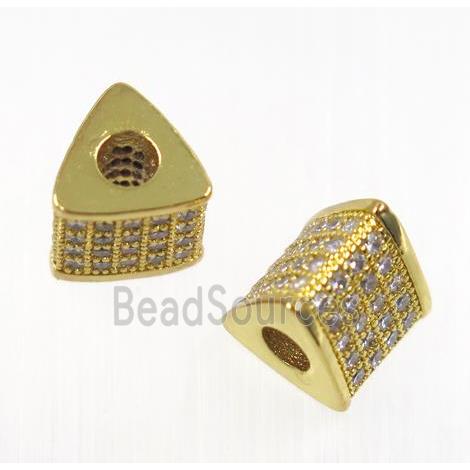 copper triangle beads paved zircon, gold plated