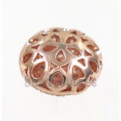 copper button beads paved zircon, rose gold