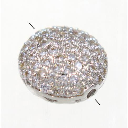 copper button beads paved zircon, platinum plated