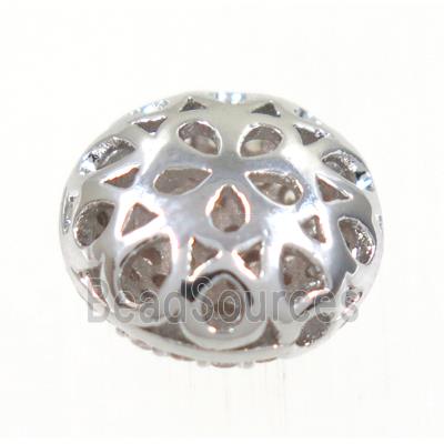 copper button beads paved zircon, platinum plated