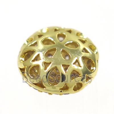 copper button beads paved zircon, gold plated