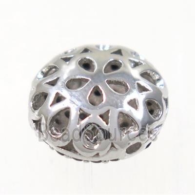 copper button beads paved zircon, platinum plated