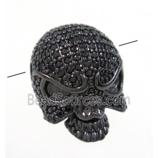 copper skull beads paved zircon, black plated