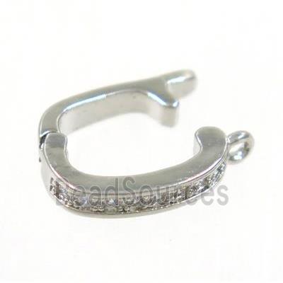 copper clasp paved zircon, platinum plated