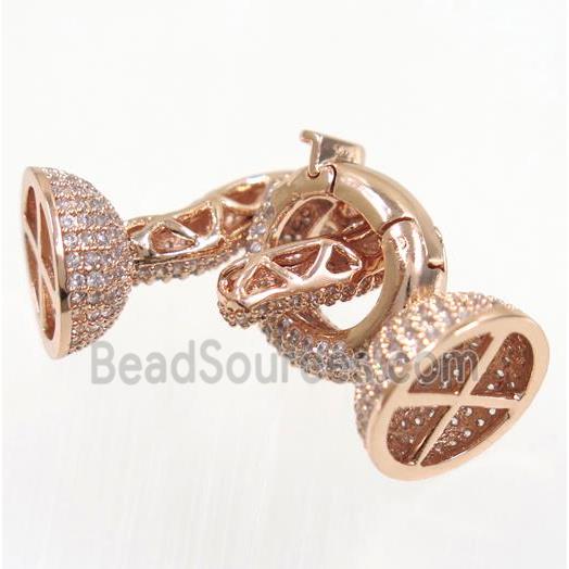 copper clasp paved zircon, rose gold