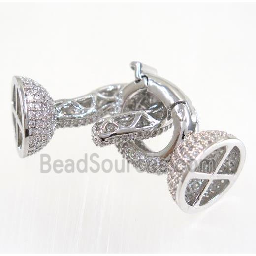 copper clasp paved zircon, platinum plated