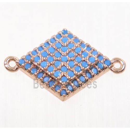 copper rhombic connector paved zircon, rose gold, turq