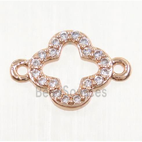 copper four-leaf Clover connector paved zircon, rose gold