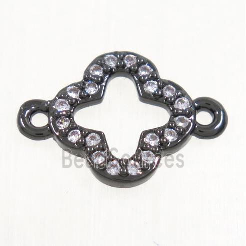 copper four-leaf Clover connector paved zircon, black plated