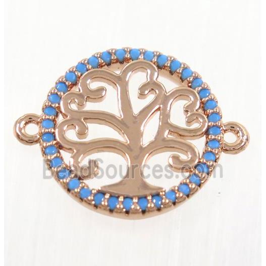 copper Tree Of Life connector paved zircon, rose gold