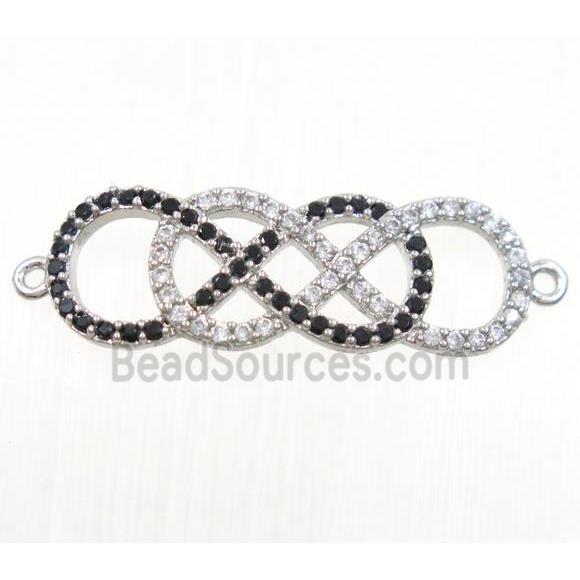 double infinity copper connector paved zircon, platinum plated