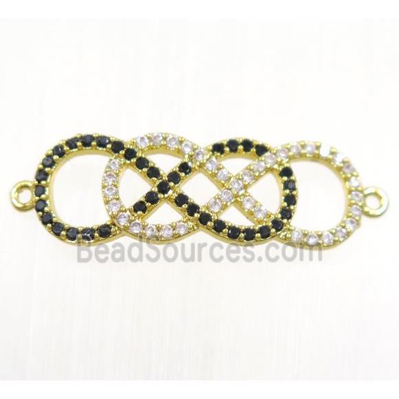 double infinity copper connector paved zircon, gold plated