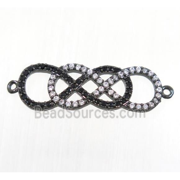 double infinity copper connector paved zircon, black plated