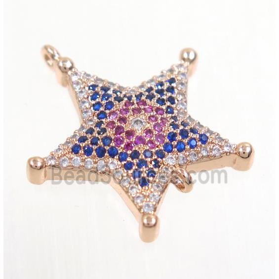 copper Star connector paved zircon, rose gold