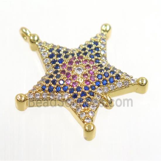 copper Star connector paved zircon, gold plated