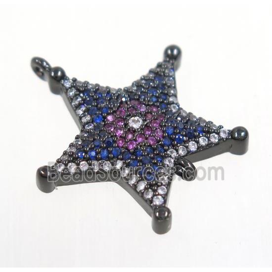 copper Star connector paved zircon, black plated