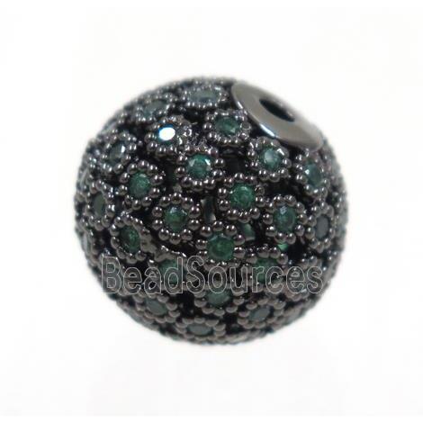 copper bead paved zircon, round, black