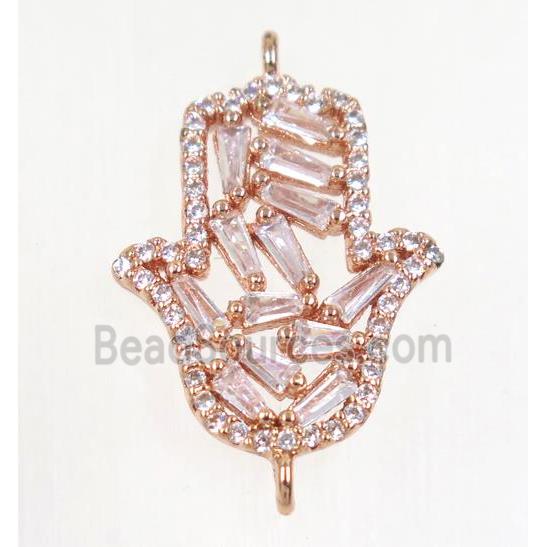 copper Hamsahand connector paved zircon, rose gold