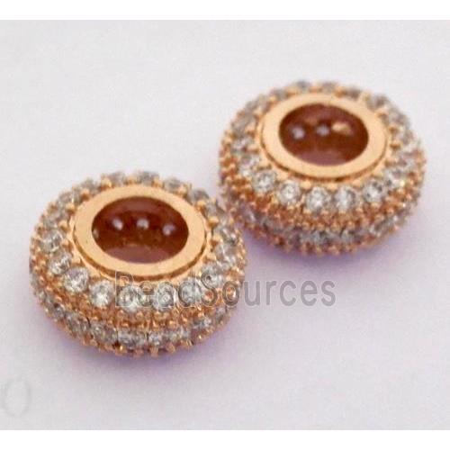 Copper bead paved zircon, rondelle, rose gold