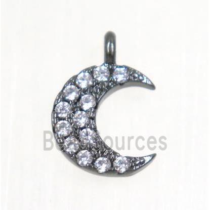 copper Crescent moon pendant paved zircon, black plated