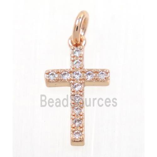 copper Cross pendant paved zircon, rose gold