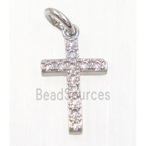 copper Cross pendant paved zircon, platinum plated