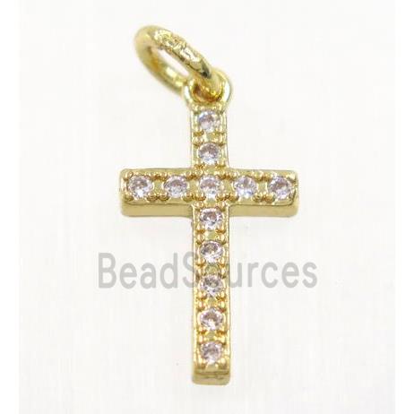 copper Cross pendant paved zircon, gold plated