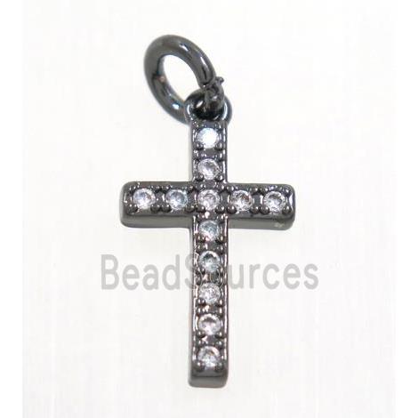 copper Cross pendant paved zircon, black plated