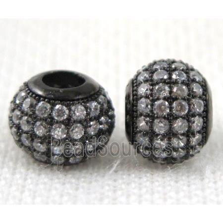 Copper bead paved zircon, round, black plated