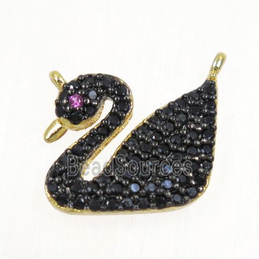 copper Swan pendant paved zircon with 2loops, gold plated