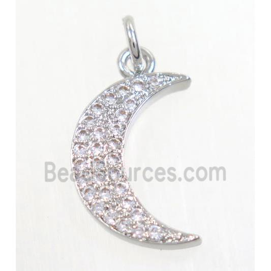 copper Moon pendant paved zircon, platinum plated