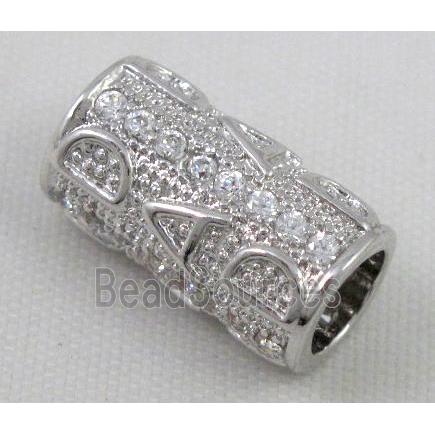 Zircon, bracelet spacer, copper tube bead, platinum plated