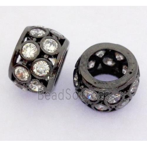 Copper bead paved zircon, rondelle, black plated