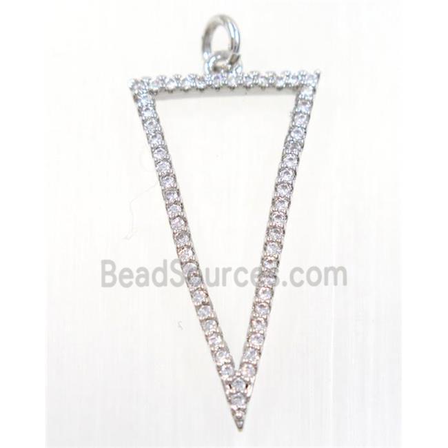 copper Triangle pendant paved zircon, platinum plated