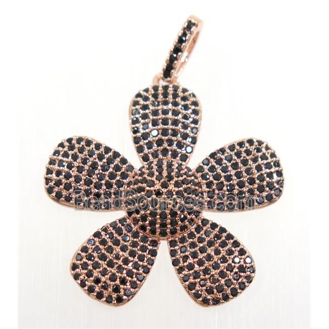 copper Flower pendant paved zircon, rose gold