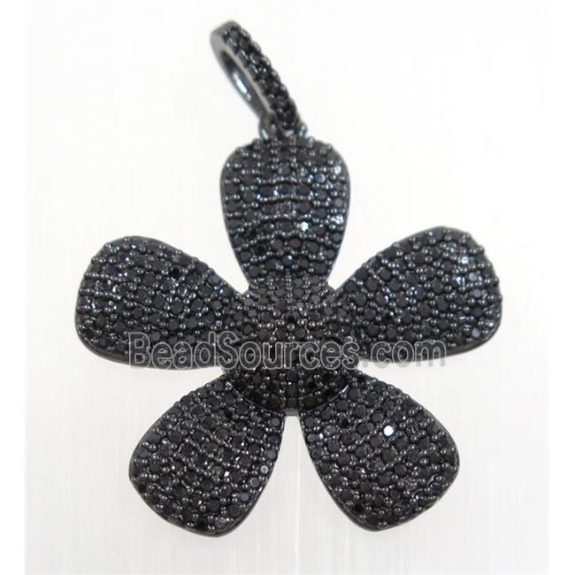 copper Flower pendant paved zircon, black plated