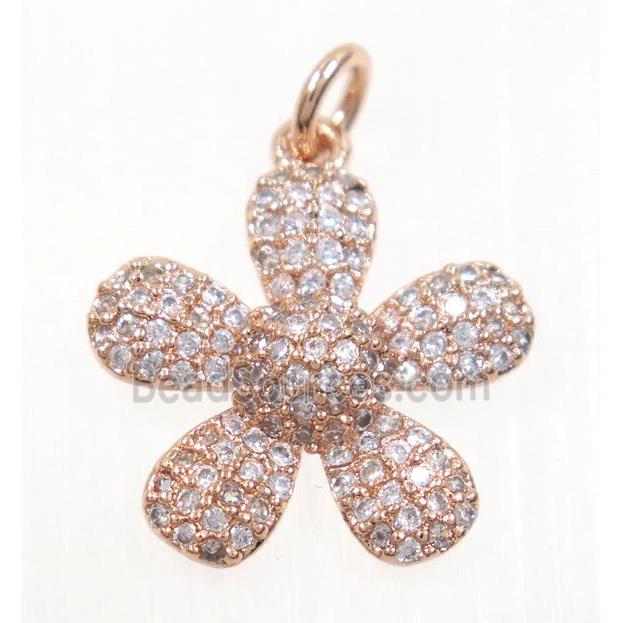 copper Flower pendant paved zircon, rose gold