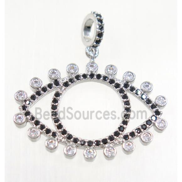 copper Eye charm pendant paved zircon, platinum plated