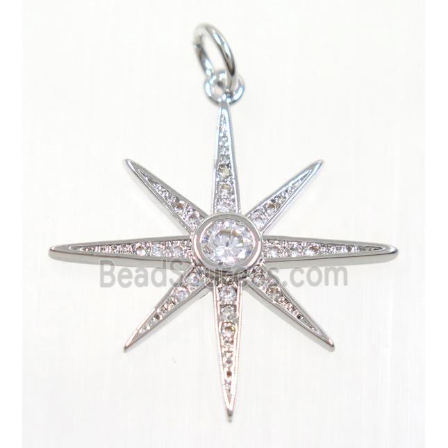 copper NorthStar pendant paved zircon, platinum plated