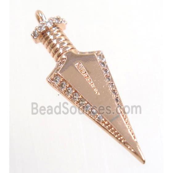 copper Arrowhead pendant paved zircon, rose gold